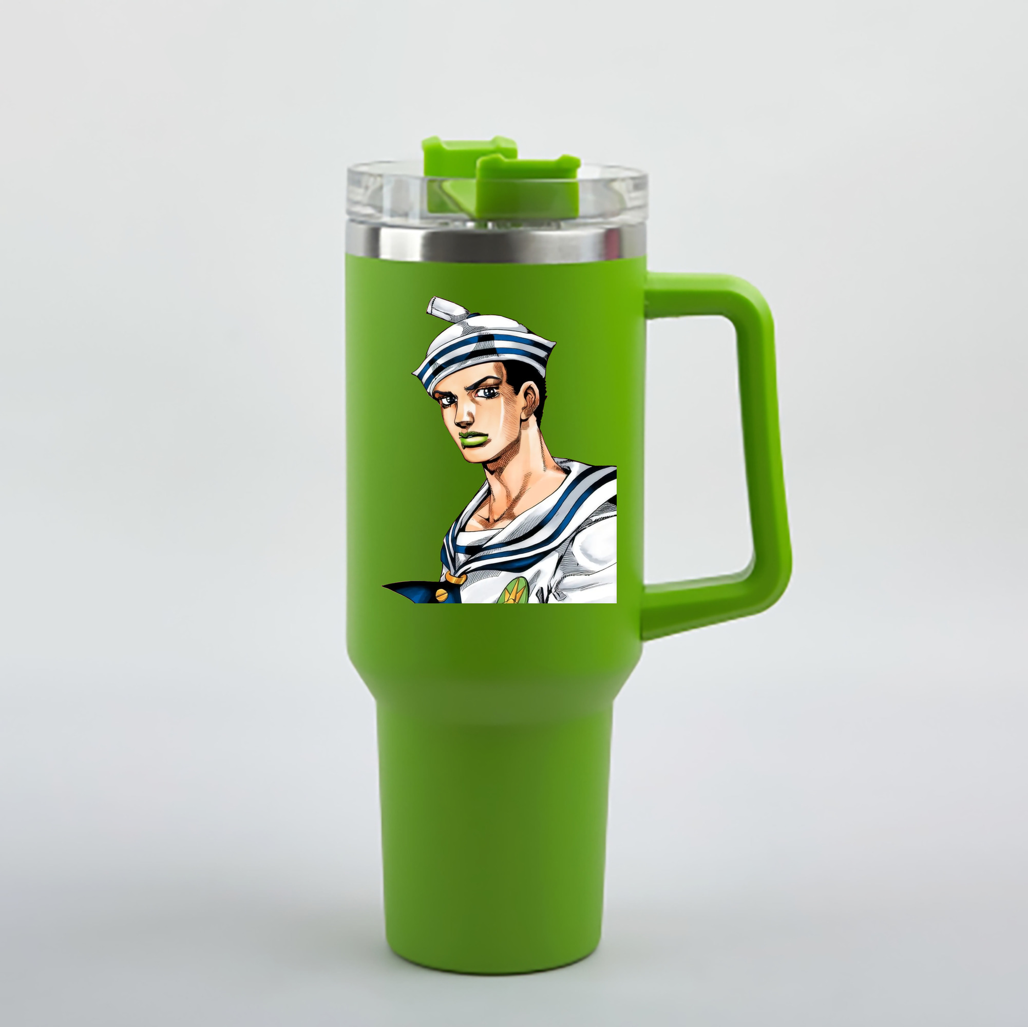 （画像用） ジョジョの奇妙な冒険 東方定助 JoJo's Bizarre Adventure Higashikata Josuke 1200mL車用タンブラー - クリスタルステッカー（プラスチックストロー付き）